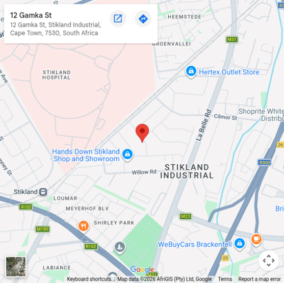 Map of Hard Hat Equipment Hire Cape Town, Unit 12 Gamka Street, Stikland Industria